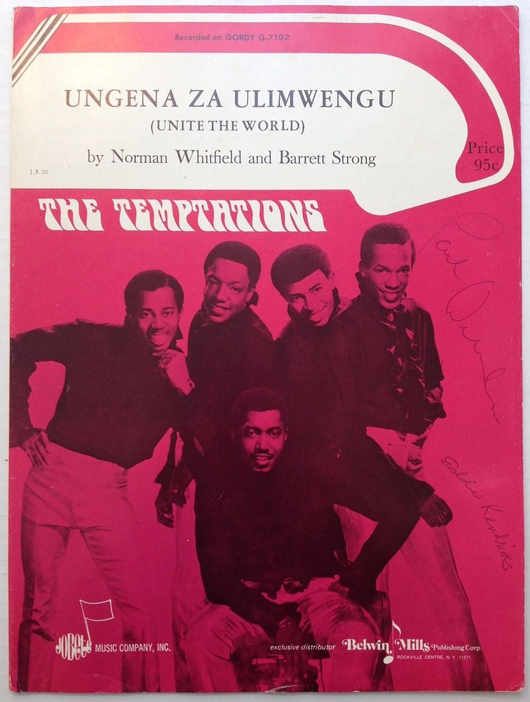 Item #250311 Signed Sheet Music -- "Ungena Za Ulimwengu (Unite the World)" Paul WILLIAMS, Eddie KENDRICKS.
