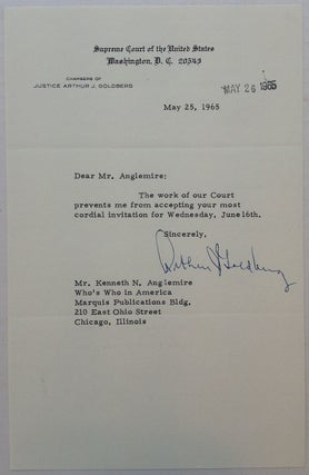 Item #250668 Typed Letter Signed on Supreme Court letterhead. Arthur GOLDBERG, 1908 - 1990