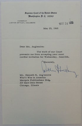 Item #250668 Typed Letter Signed on Supreme Court letterhead. Arthur GOLDBERG