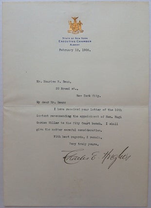 Item #251276 Typed Letter Signed. Charles Evans HUGHES, 1862 - 1948