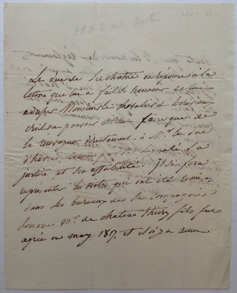 Item #251312 Autographed Letter Signed in French. Claude-Louis Raoul de la CHATRE, 1745 - 1824.