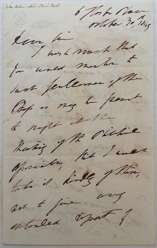 Item #251476 Autographed Letter Signed. John WILSON, 1785 - 1854, a k. a. Christopher North.