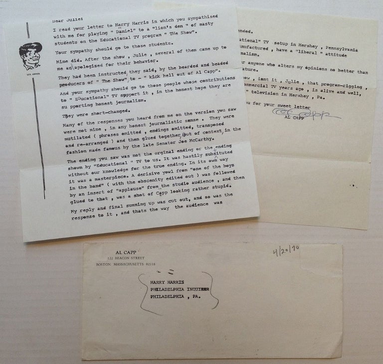 Item #251766 Typed Letter Signed concerning censorship and manipulation of broadcast television. Al CAPP, 1909 - 1979.