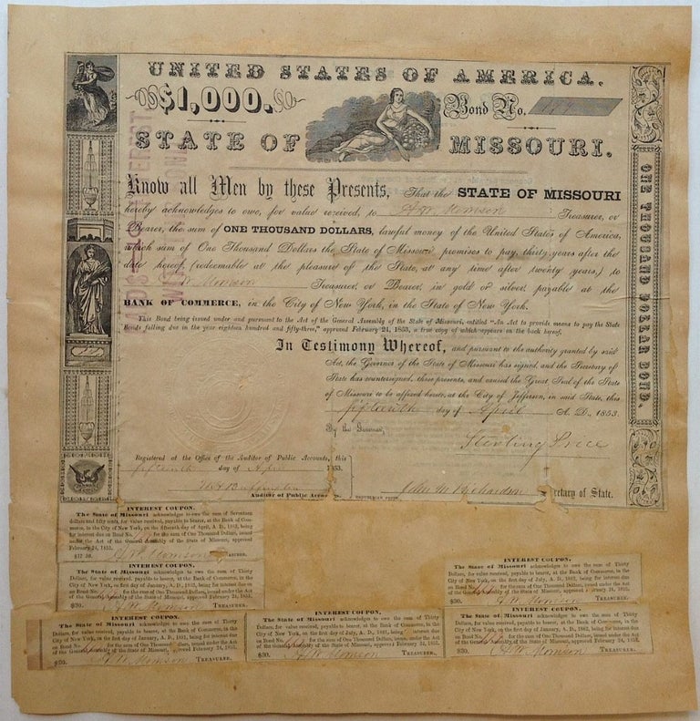 Item #252025 Partially Printed Document Signed. Gen. Sterling PRICE, 1809 - 1867.
