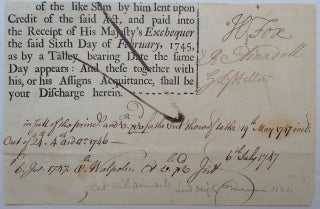 Item #253456 Partly Printed Document Signed. Henry FOX, 1705 - 1774, 1st Baron Holland