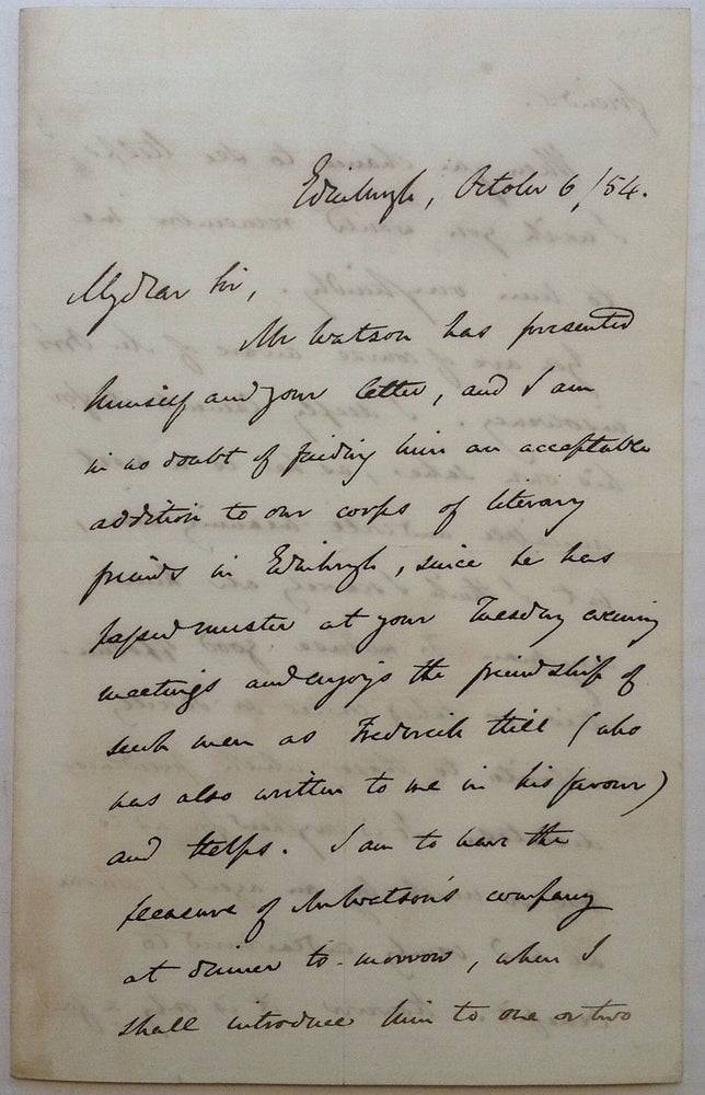 Item #253477 Autographed Letter Signed. Robert CHAMBERS, 1802 - 1871.