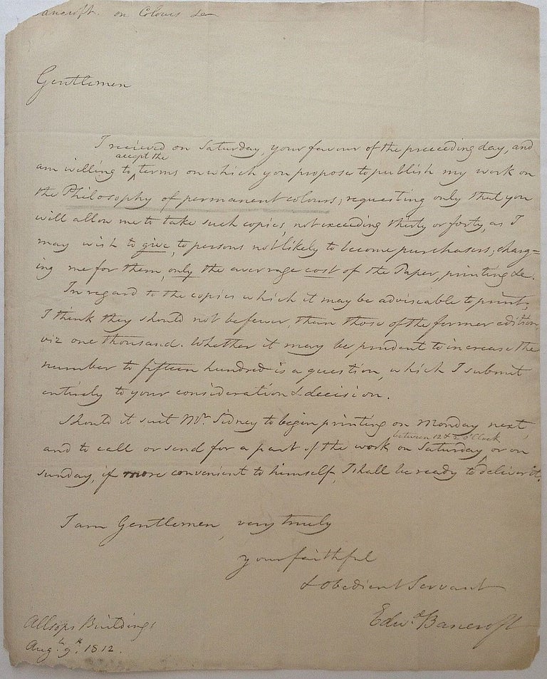 Item #253495 Historically important Autographed Letter Signed. Edward BANCROFT, 1744 - 1821.