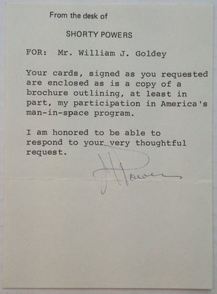 Item #253656 Typed Note Signed "J.S. Powers" on personal stationery. John Anthony "Shorty" POWERS