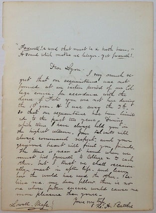 Item #253751 Autographed Letter Signed with the addition of a quote. Herman Asbury - BATTLES,...