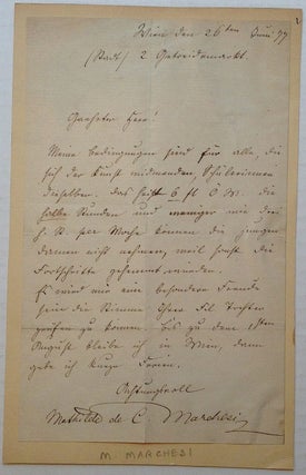 Item #254311 Autographed Letter Signed in German. Mathilde de C. MARCHESI, 1821 - 1913