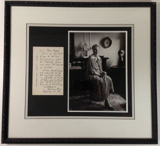 Item #254948 Framed Autographed Letter Signed to poet Louise Bogan. Marianne MOORE, 1887 - 1972
