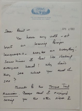 Item #255545 Autographed Letter Signed on "Vice President's House" stationery....