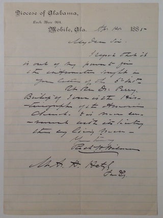 Item #255552 Autographed Letter Signed on "Diocese of Alabama" letterhead. Richard Hooker WILMER