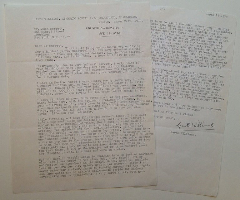 Item #255986 Lengthy Typed Letter Signed about life in Mexico. Garth WILLIAMS, 1912 - 1996.