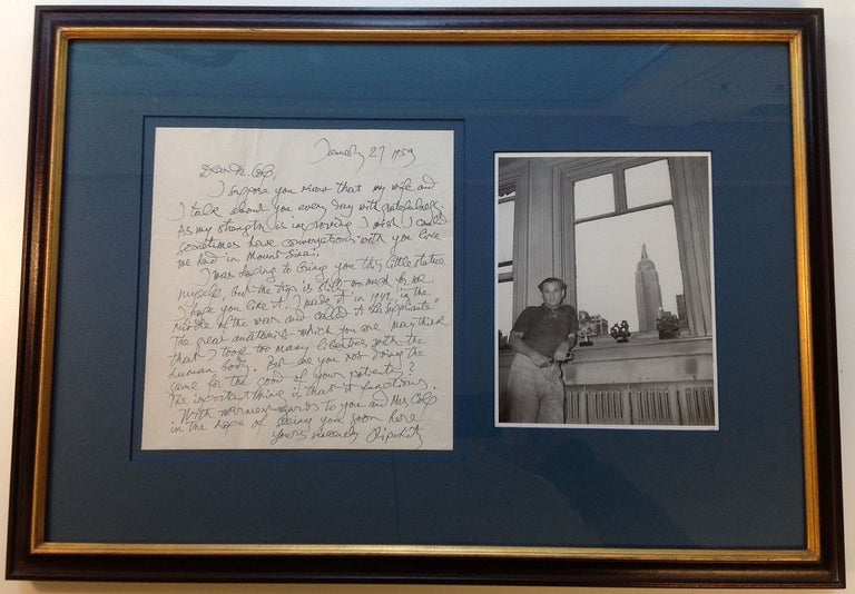Item #256700 Framed Autographed Letter Signed mentioning his sculpture. Jacques LIPCHITZ, 1891 - 1973.