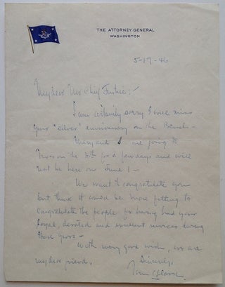Item #256982 Autographed Letter Signed on "Attorney General" letterhead. Tom C. CLARK