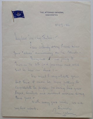 Item #256982 Autographed Letter Signed on "Attorney General" letterhead. Tom C. CLARK, 1889 - 1977