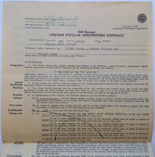 Item #260235 Signed Songwriters Contract. Spencer - WILLIAMS, 1889 - 1965
