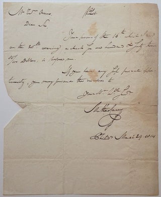 Item #260354 Autographed Letter Signed. Mathew CAREY, 1760 - 1839