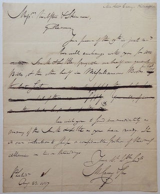 Item #260356 Draft Autographed Letter Signed "M. Carey & Son" Mathew CAREY, 1760 - 1839
