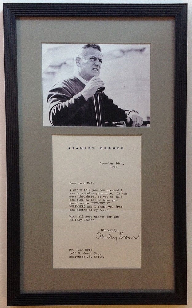 Item #260975 Framed Typed Letter Signed to Leon Uris. Stanley KRAMER, 1913 - 2001.