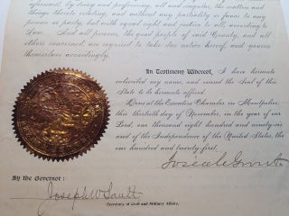 Partly printed Document Signed as Governor