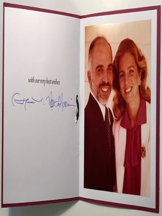 Item #264315 Autographed Personal Greeting Card. KING HUSSEIN I., QUEEN NOOR of JORDAN