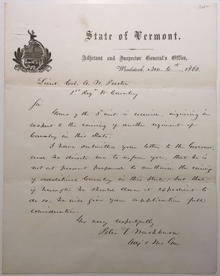 Item #264496 War-date Autographed Letter Signed. Peter Thacher WASHBURN, 1814 - 1870