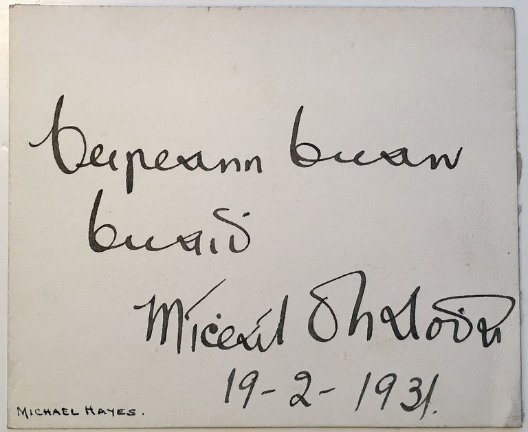 Item #265734 Signed Card with Sentiment. Michael HAYES, 1889 - 1976.