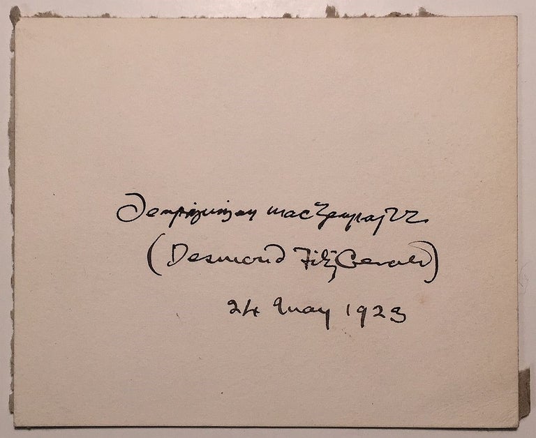 Item #265837 Signed card in Gaelic and English. Desmond FITZGERALD, 1888 - 1947.