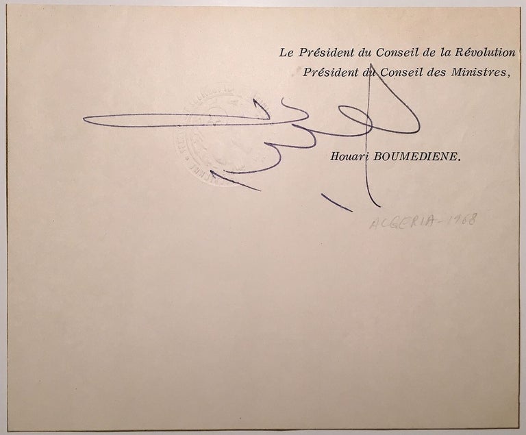 Item #265843 Signed Official Letterhead. Houari BOUMEDIENE, 1932 - 1978.