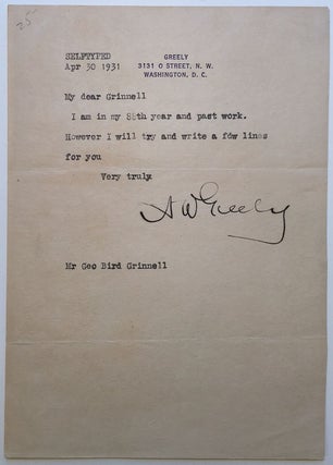 Item #265867 Typed Letter Signed on personal letterhead. Adolphus W. GREELY
