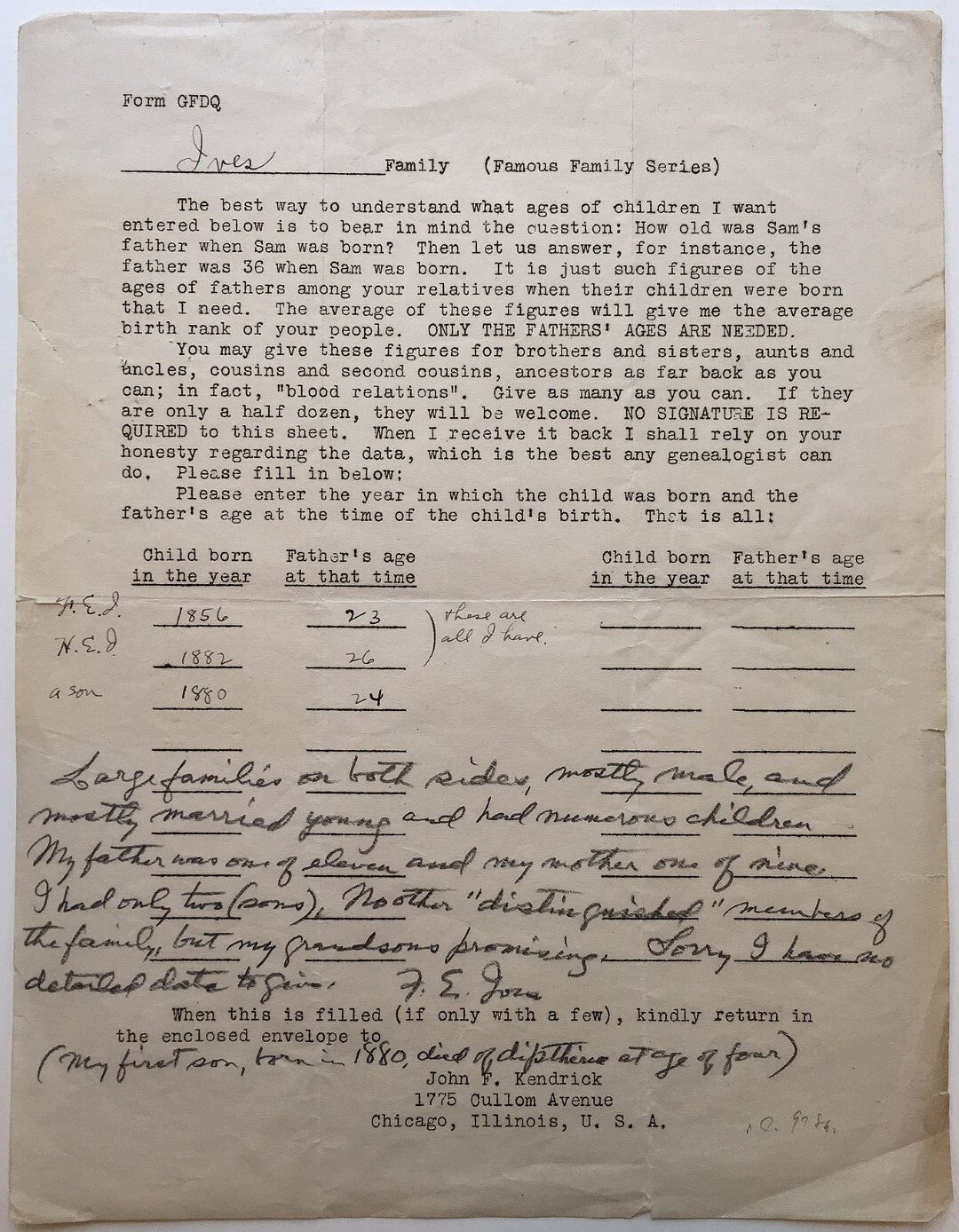 Ives Transcript Rare partly-printed Document Signed F.E. Ives | Frederic Eugene IVES