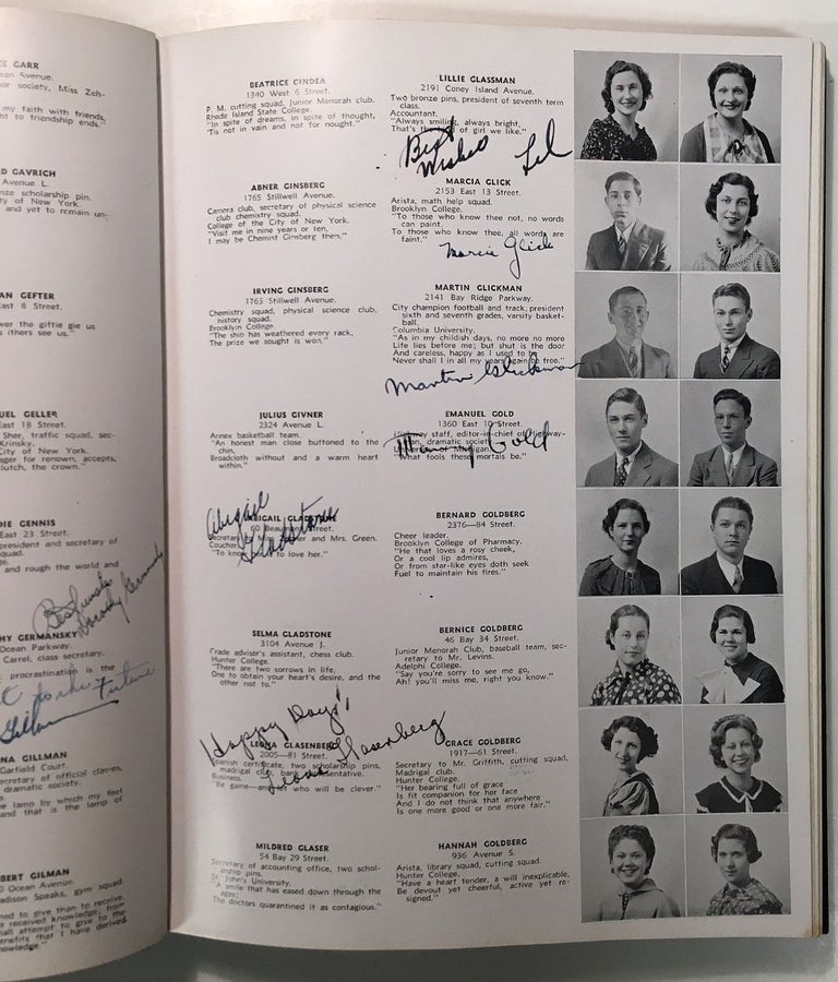 Item #265949 THE LOG: JUNE 1935 -- signed yearbook from James Madison High School. Martin "Marty" GLICKMAN, 1917 - 2001.