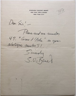 Item #265987 Autographed Letter Signed on personal letterhead. Stephen Vincent BENET, 1898 - 1943