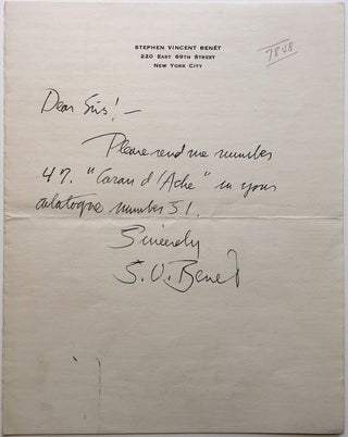 Item #265987 Autographed Letter Signed on personal letterhead. Stephen Vincent BENET