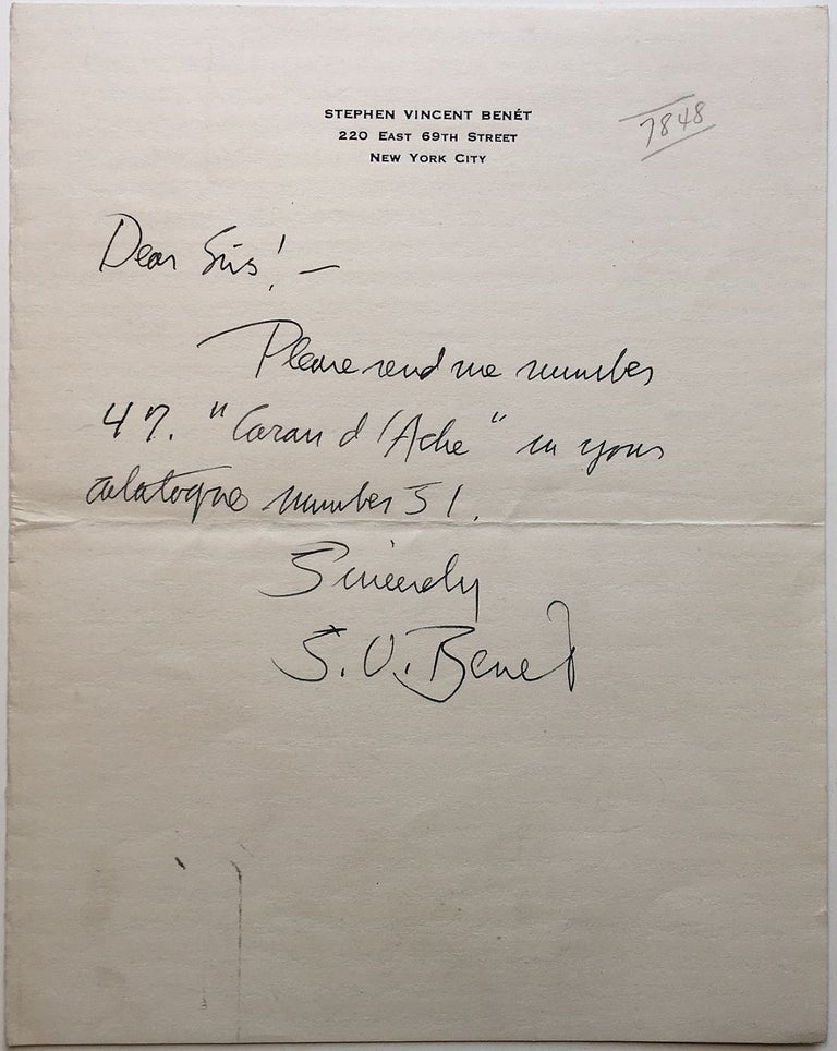 Item #265987 Autographed Letter Signed on personal letterhead. Stephen Vincent BENET, 1898 - 1943.