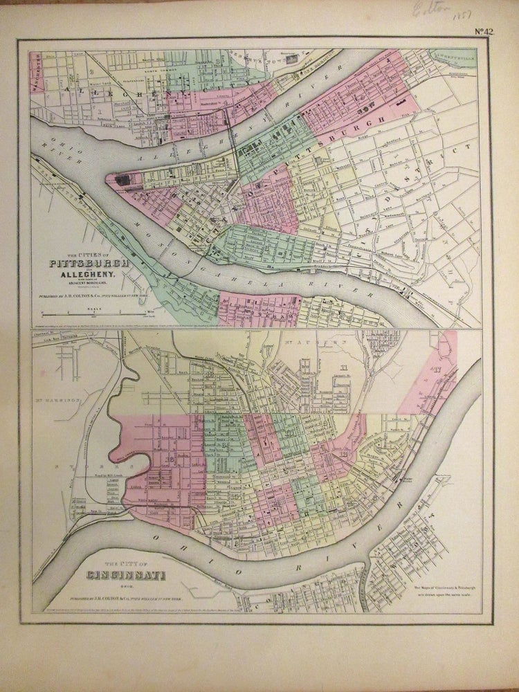 Item #266141 The Cities of Pittsburgh and Allegheny with parts of Adjacent Boroughs, Pennsylvania The City of Cincinnati Ohio. J. H. COLTON.