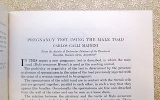 Item #266271 Pregnancy Test Using the Male Toad. Carlos GALLI MAININI