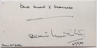 Item #266316 Signed Card in Gaelic. Sean MacENTEE, 1887 -1984