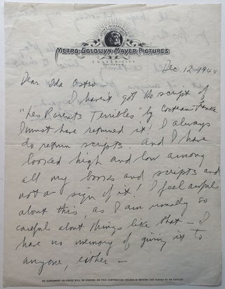 Item #266392 Autographed Letter Signed on "Metro-Goldwyn-Mayer Pictures" letterhead. Robert "Bob"...