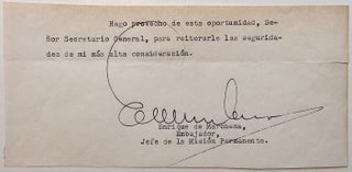 Item #266411 Signed statement as Ambassador to the United Nations. Enrique de MARCHENA, 1908 - 1988