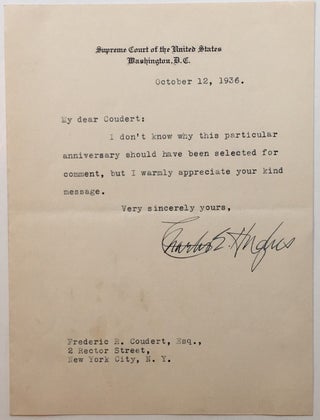 Item #266546 Typed Letter Signed on Supreme Court letterhead. Charles Evans HUGHES