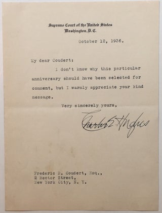 Item #266546 Typed Letter Signed on Supreme Court letterhead. Charles Evans HUGHES, 1862 - 1948