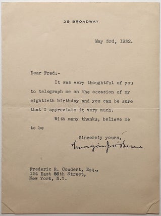Item #266591 Typed Letter Signed. Morgan J. O'BRIEN, 1852 - 1937