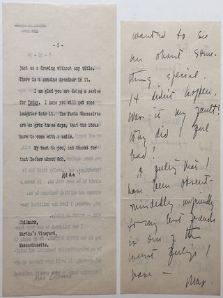 Two letters signed "Max" to longtime friend and acclaimed political cartoonist Art Young