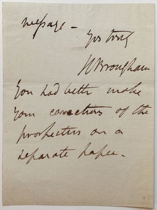 Item #266652 Autographed Note Signed. Henry Peter BROUGHAM, Lord