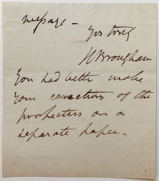 Item #266652 Autographed Note Signed. Henry Peter BROUGHAM, Lord, 1778 - 1868