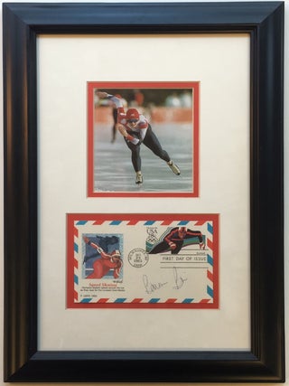 Item #266910 Framed Signed Envelope commemorating Speed Skating. Bonnie BLAIR