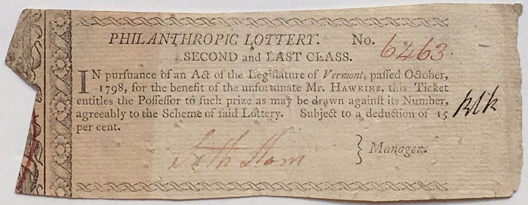 Item #266914 Partly Printed Document Signed. VERMONT LOTTERY TICKET.